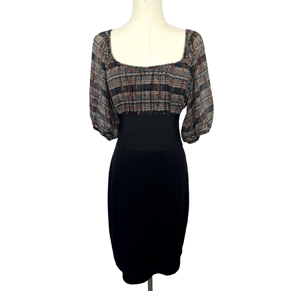 Max Studio Womens Coquette Retro Mini Dress Size S Plaid Retro Secretary Flirty